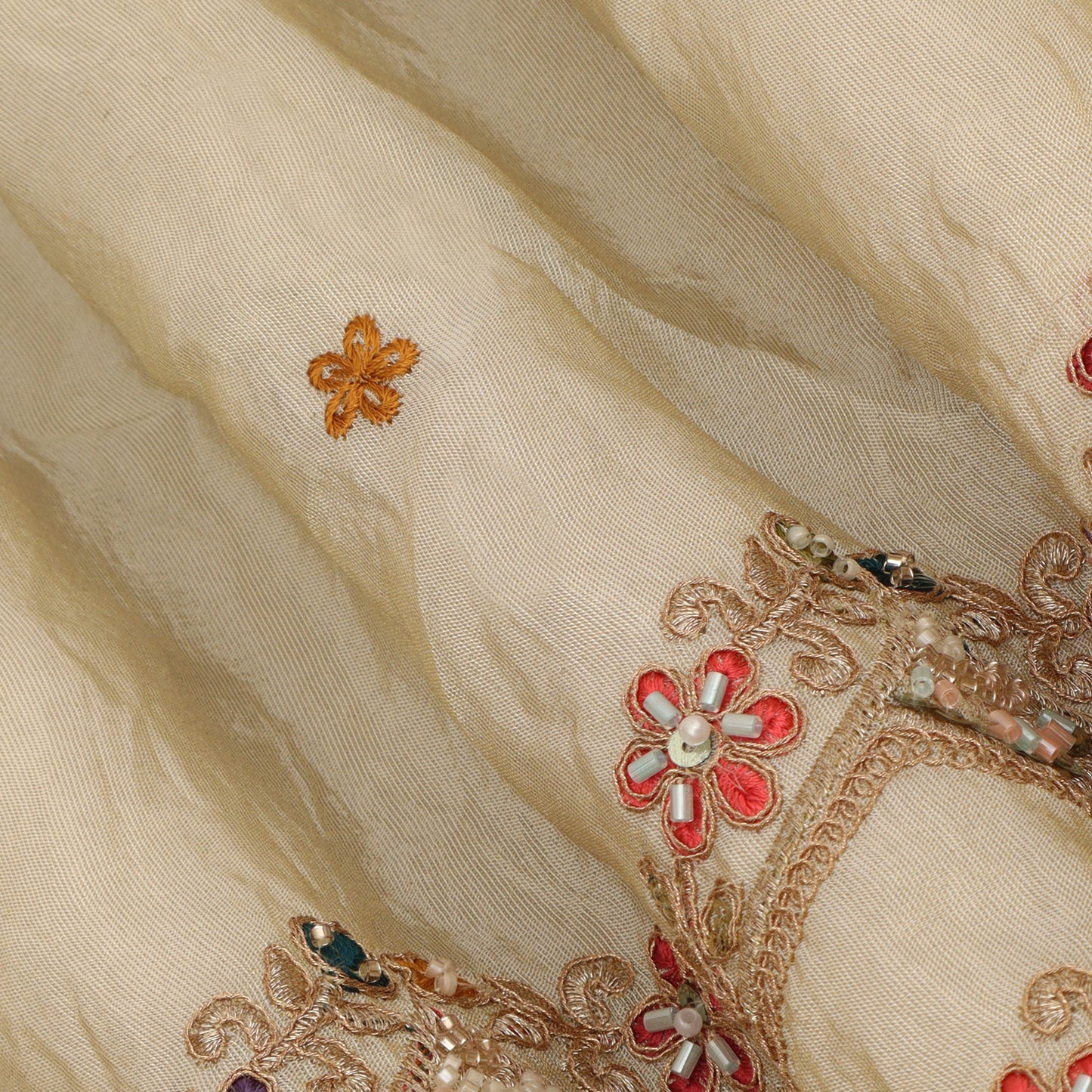 Beige Color Tissue Embroidery Fabric