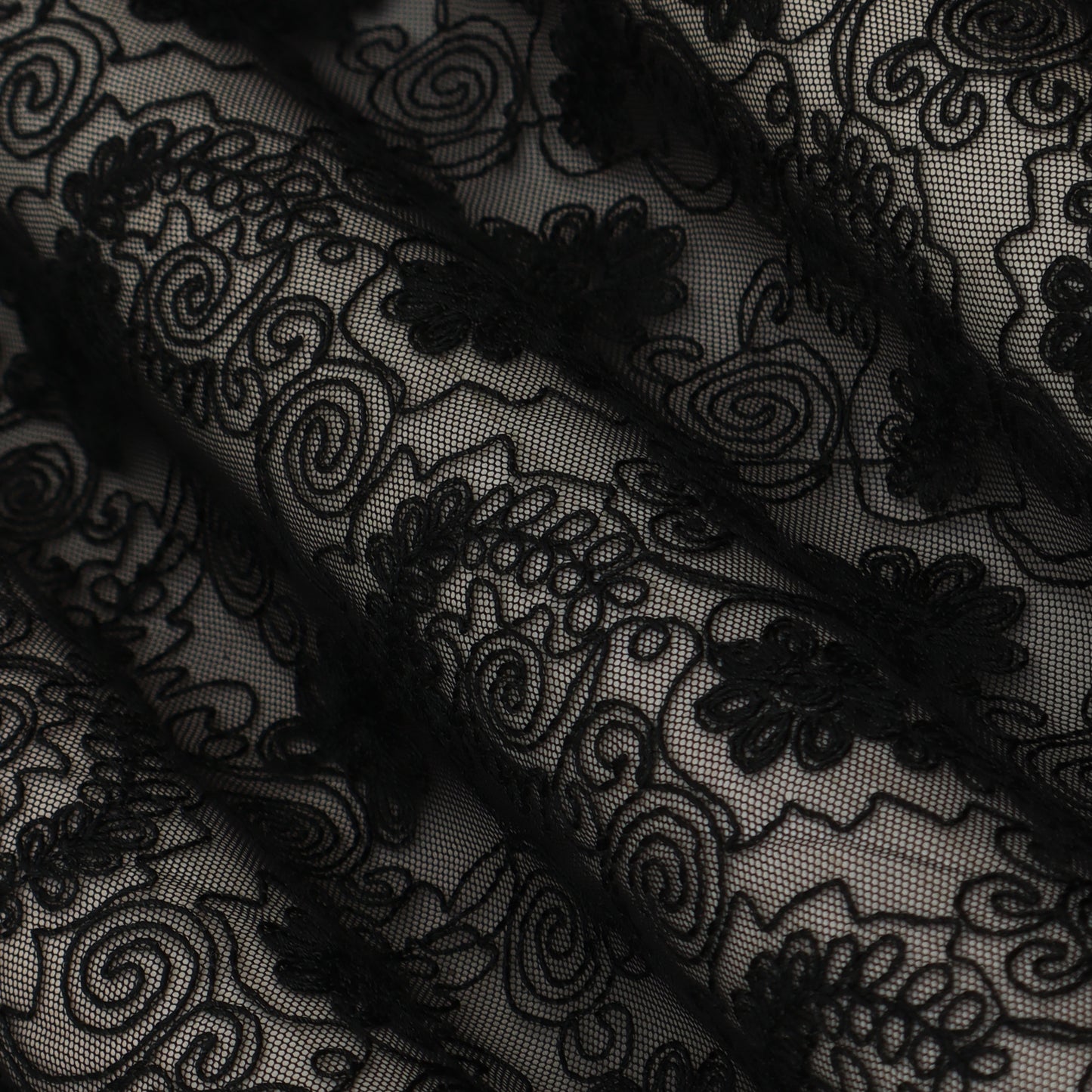 Black Color Net Embroidery Fabric