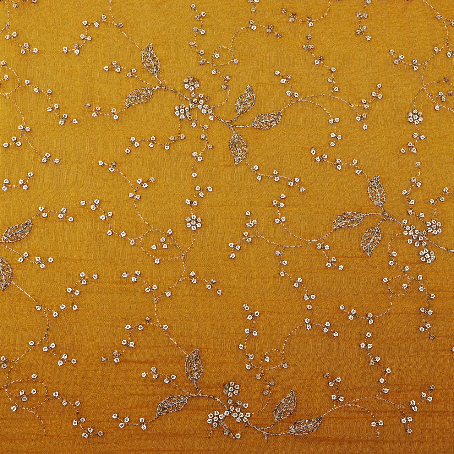 Yellow Color Chanderi Embroidery Fabric