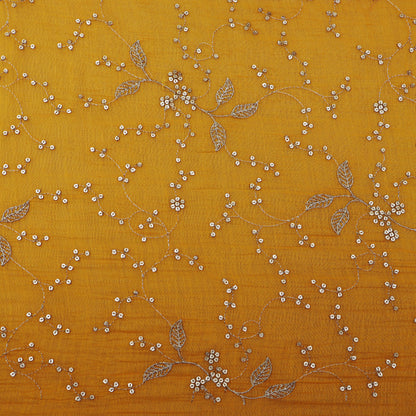 Yellow Color Chanderi Embroidery Fabric