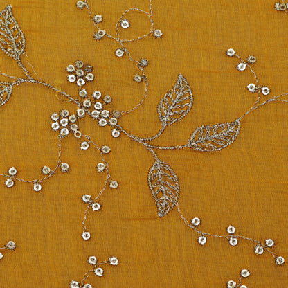 Yellow Color Chanderi Embroidery Fabric