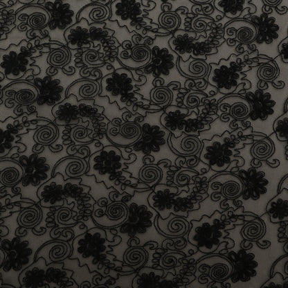 Black Color Net Embroidery Fabric