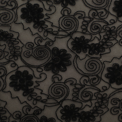 Black Color Net Embroidery Fabric