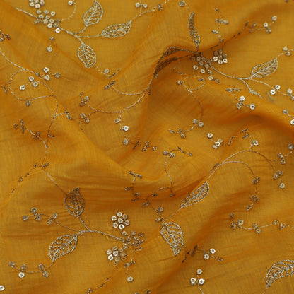 Yellow Color Chanderi Embroidery Fabric