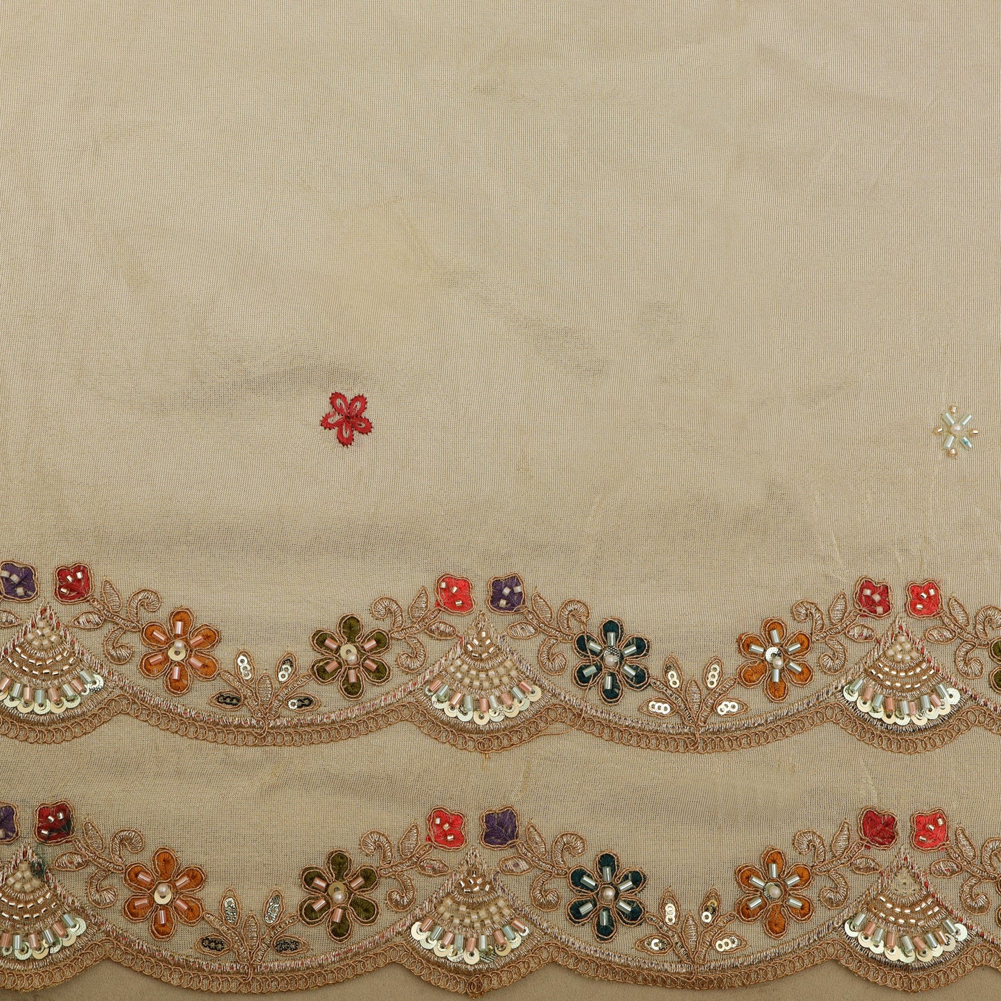 Beige Color Tissue Embroidery Fabric