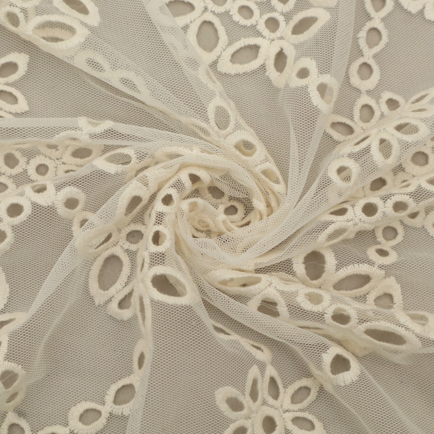 Off White Color Net Embroidery Fabric