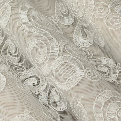 White Color Net Embroidery Fabric