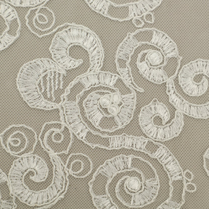 White Color Net Embroidery Fabric