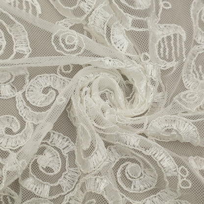 White Color Net Embroidery Fabric