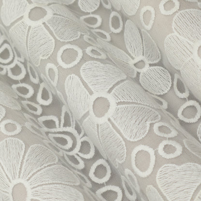 White Color Net Embroidery Fabric