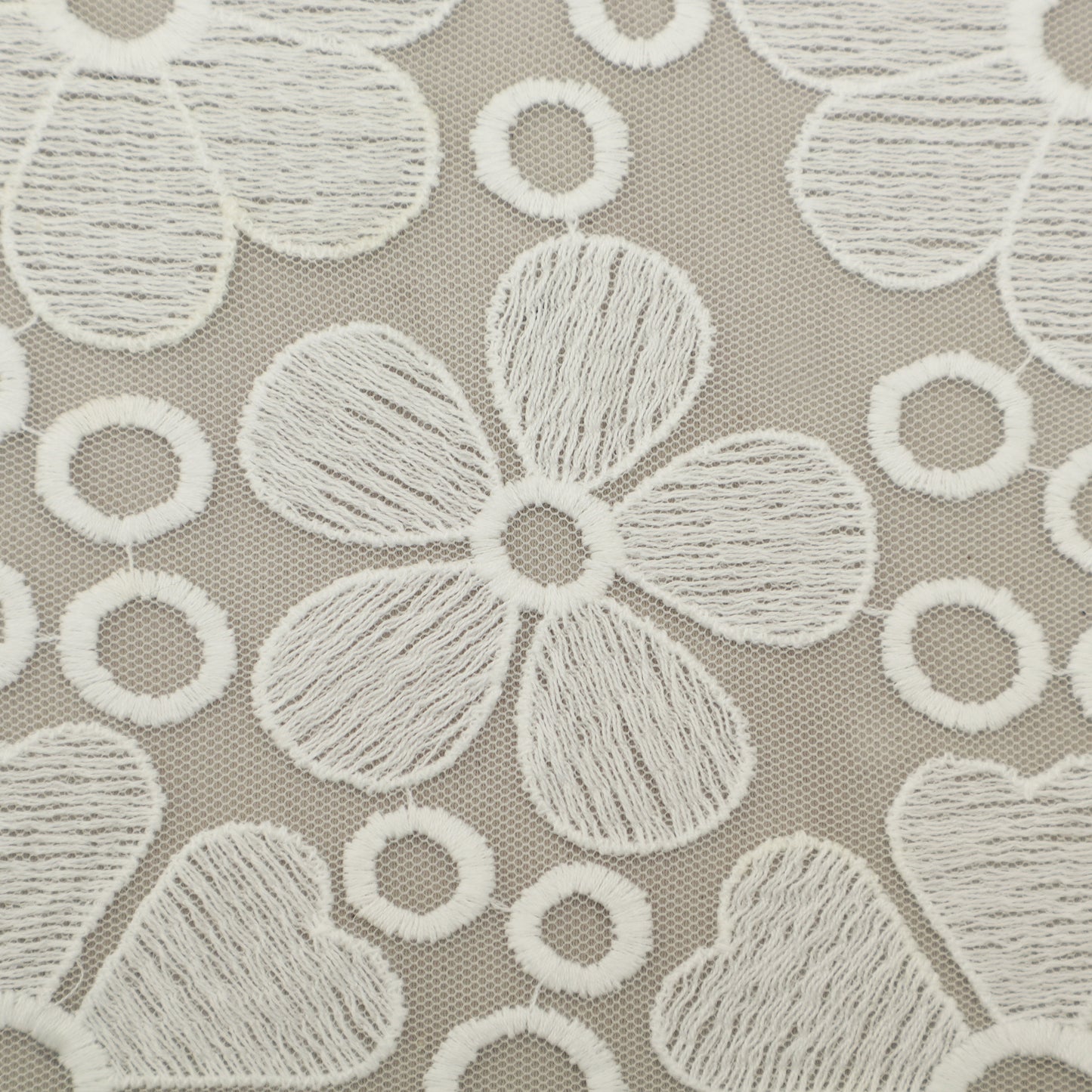 White Color Net Embroidery Fabric