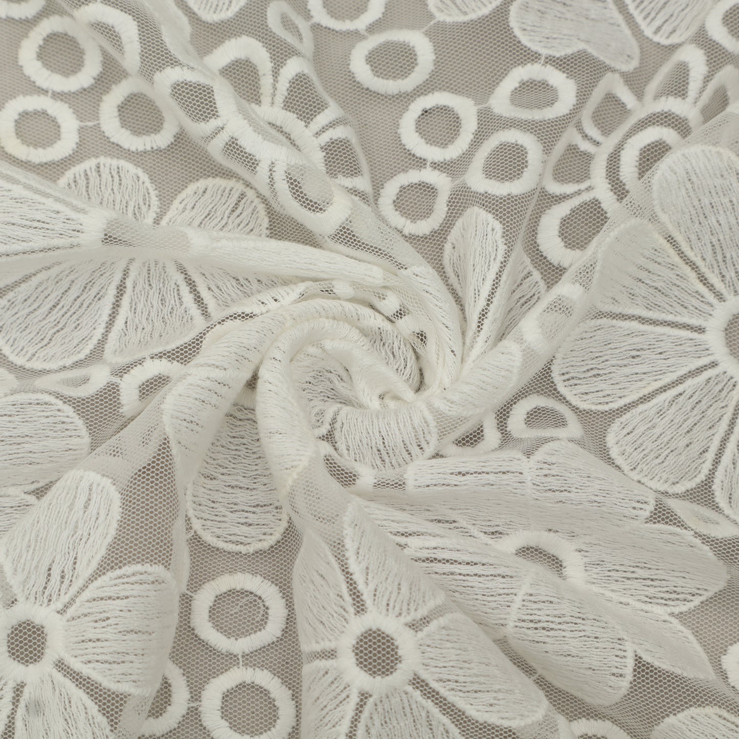 White Color Net Embroidery Fabric