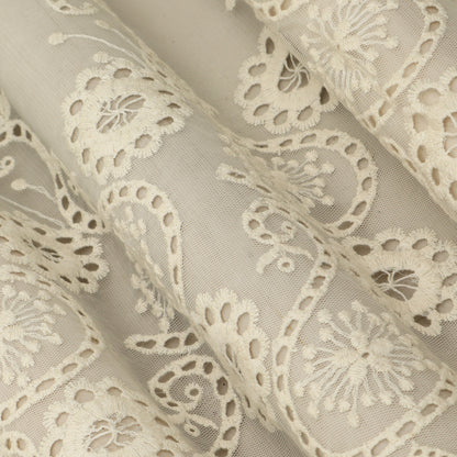 Off White Color Net Embroidery Fabric