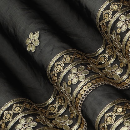 Black Color Organza Border Embroidery Fabric