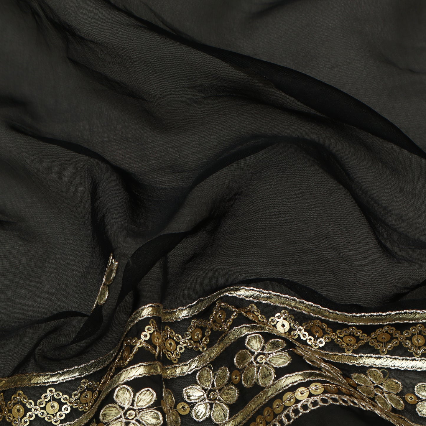 Black Color Organza Border Embroidery Fabric