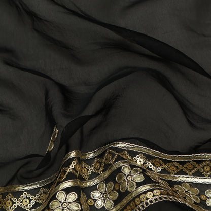 Black Color Organza Border Embroidery Fabric