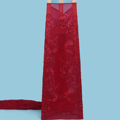 Red Color Georgette Embroidery Fabric