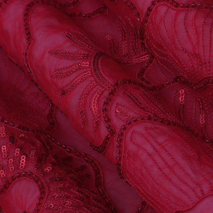 Red Color Georgette Embroidery Fabric