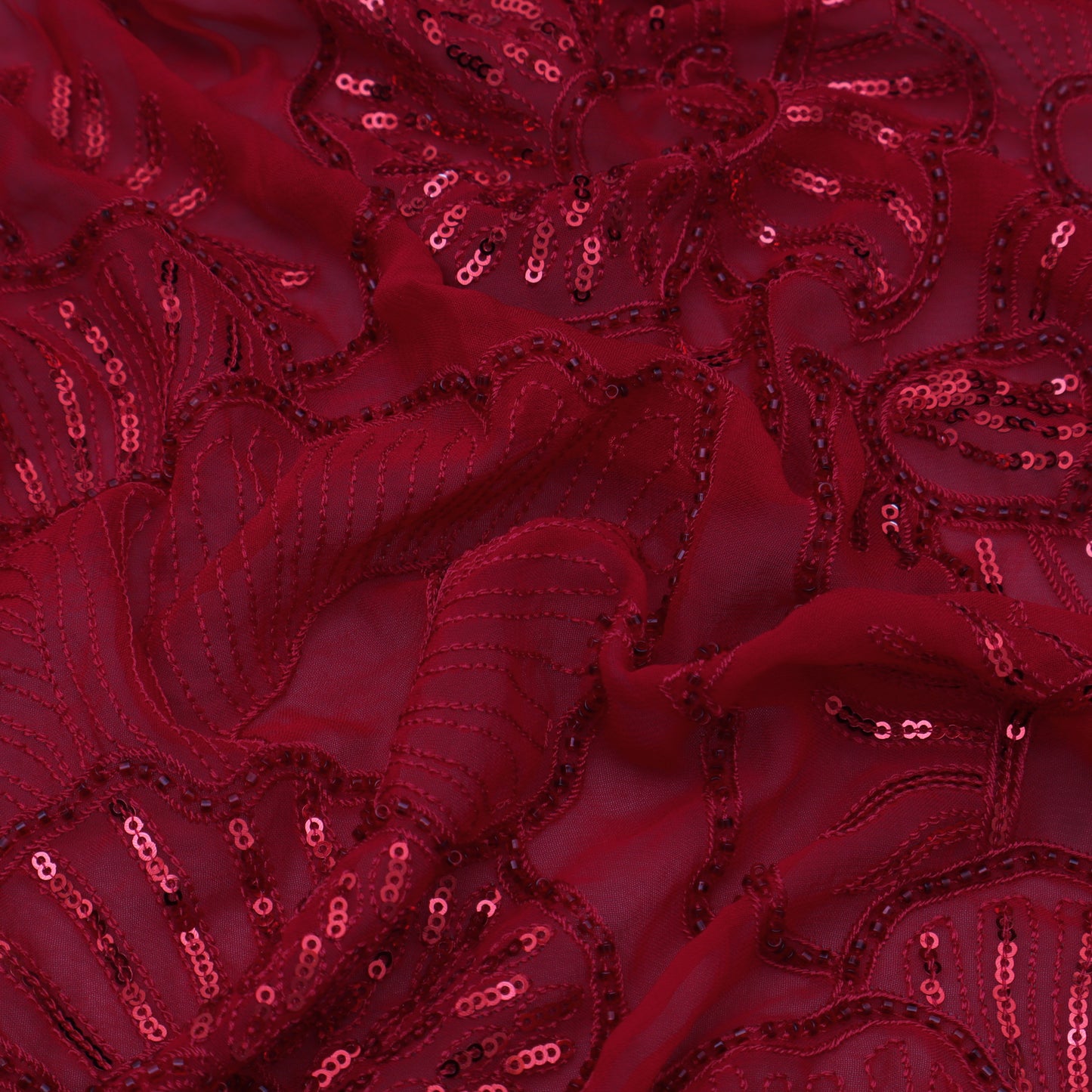 Red Color Georgette Embroidery Fabric