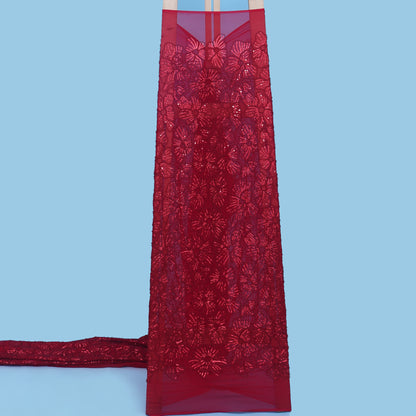 Red Color Georgette Embroidery Fabric