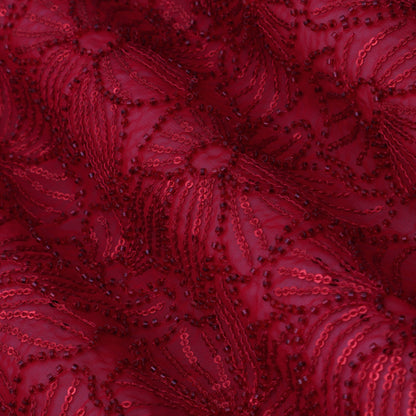 Red Color Georgette Embroidery Fabric