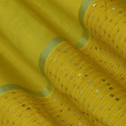 Yellow Color Malai Chanderi Embroidery Fabric