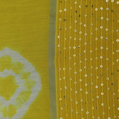 Yellow Color Malai Chanderi Embroidery Fabric