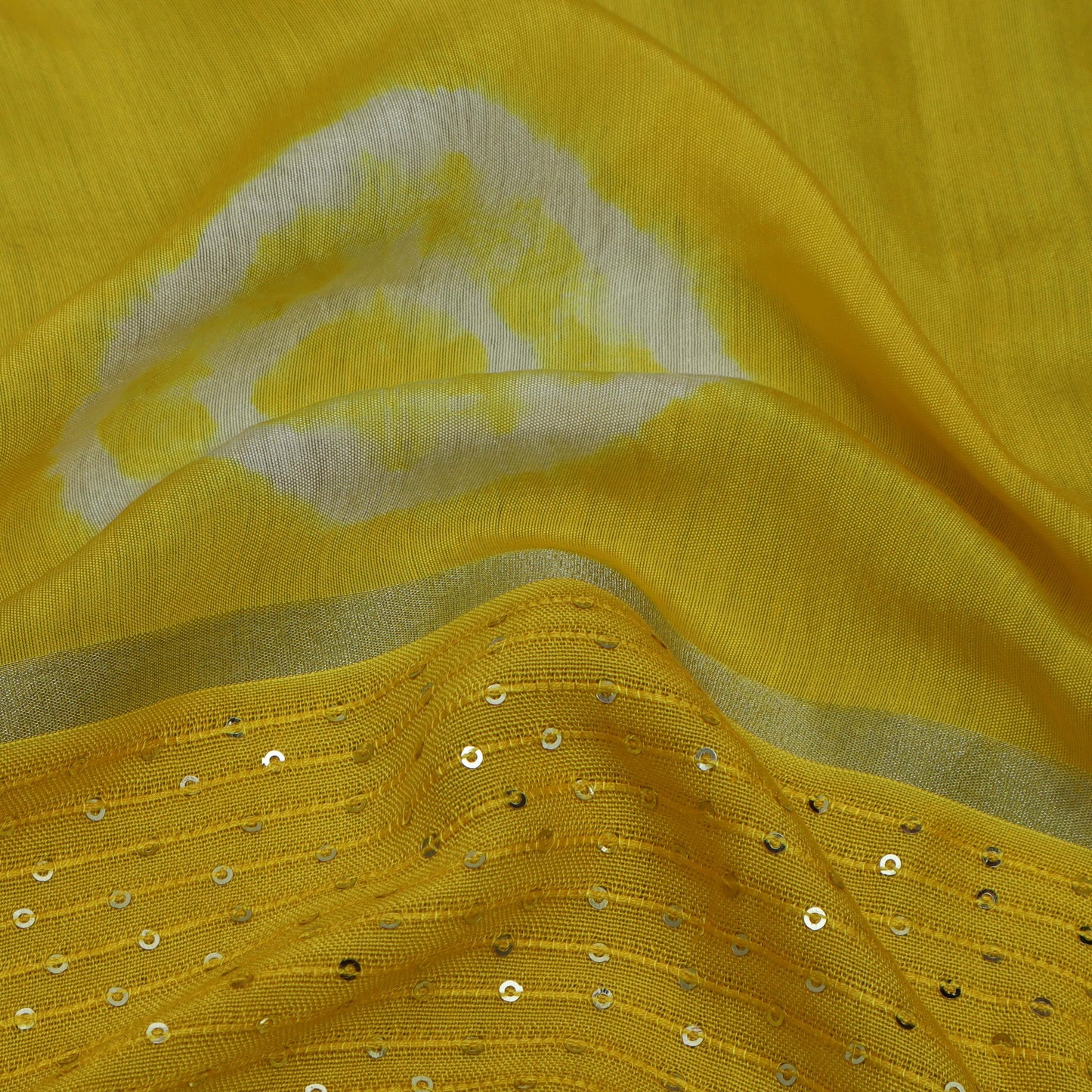 Yellow Color Malai Chanderi Embroidery Fabric