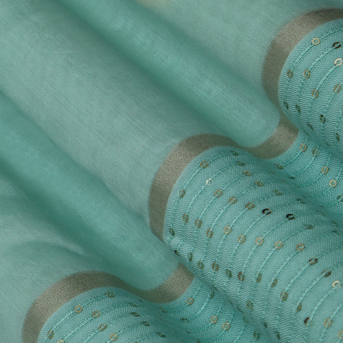 Sea Green Color Malai Chanderi Embroidery Fabric