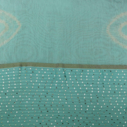 Sea Green Color Malai Chanderi Embroidery Fabric