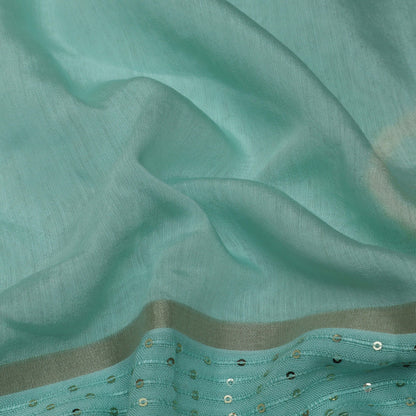 Sea Green Color Malai Chanderi Embroidery Fabric