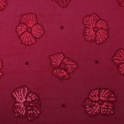 Red Color Georgette Embroidery Fabric