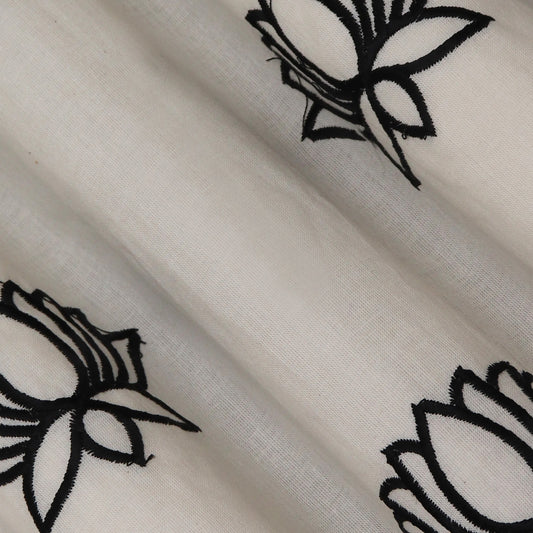 Off White Color Kora Cotton Embroidery Fabric