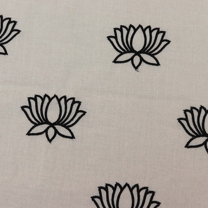 Off White Color Kora Cotton Embroidery Fabric