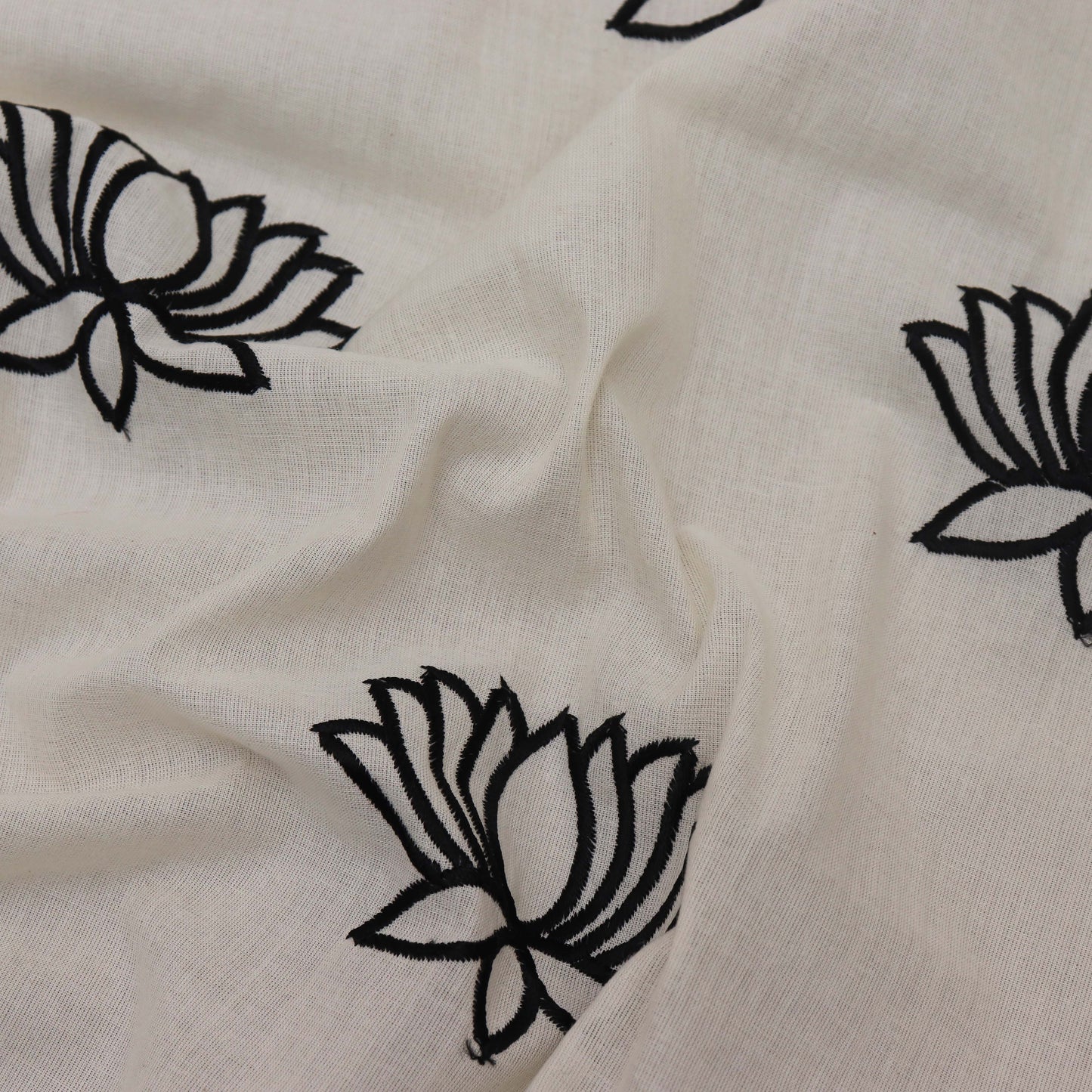 Off White Color Kora Cotton Embroidery Fabric