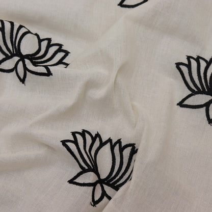Off White Color Kora Cotton Embroidery Fabric