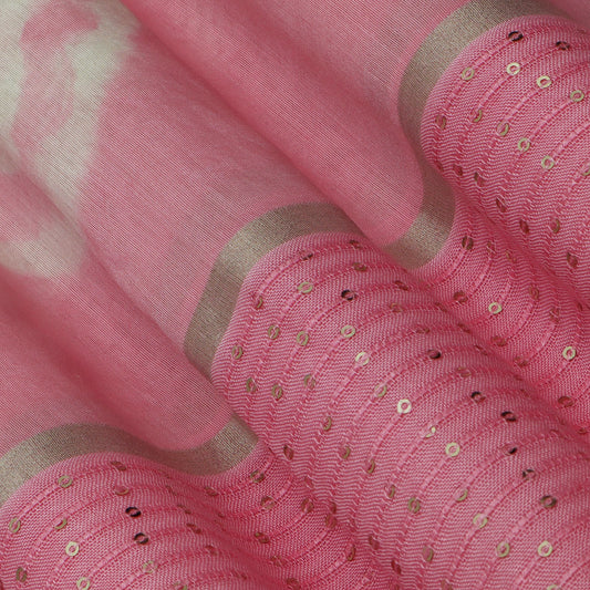 Pink Color Malai Chanderi Embroidery Fabric