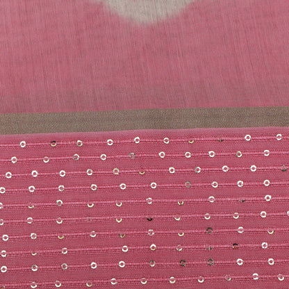 Pink Color Malai Chanderi Embroidery Fabric