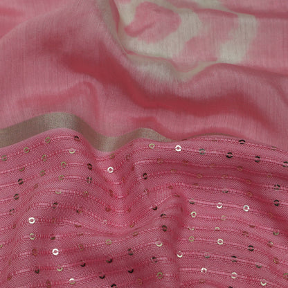 Pink Color Malai Chanderi Embroidery Fabric