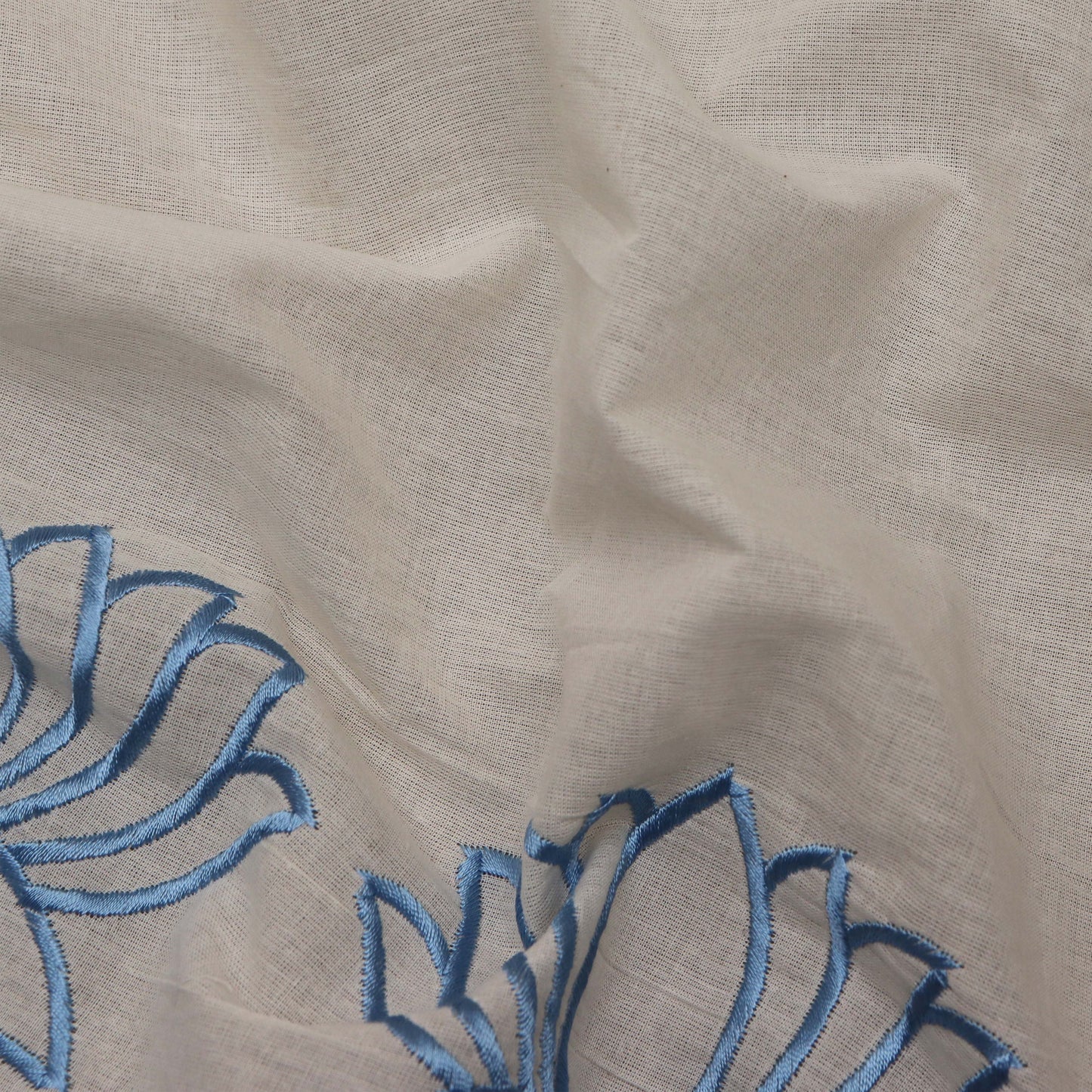 Off White Color Kora Cotton Embroidery Fabric