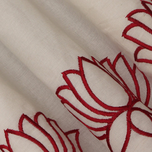 Off White Color Kora Cotton Embroidery Fabric