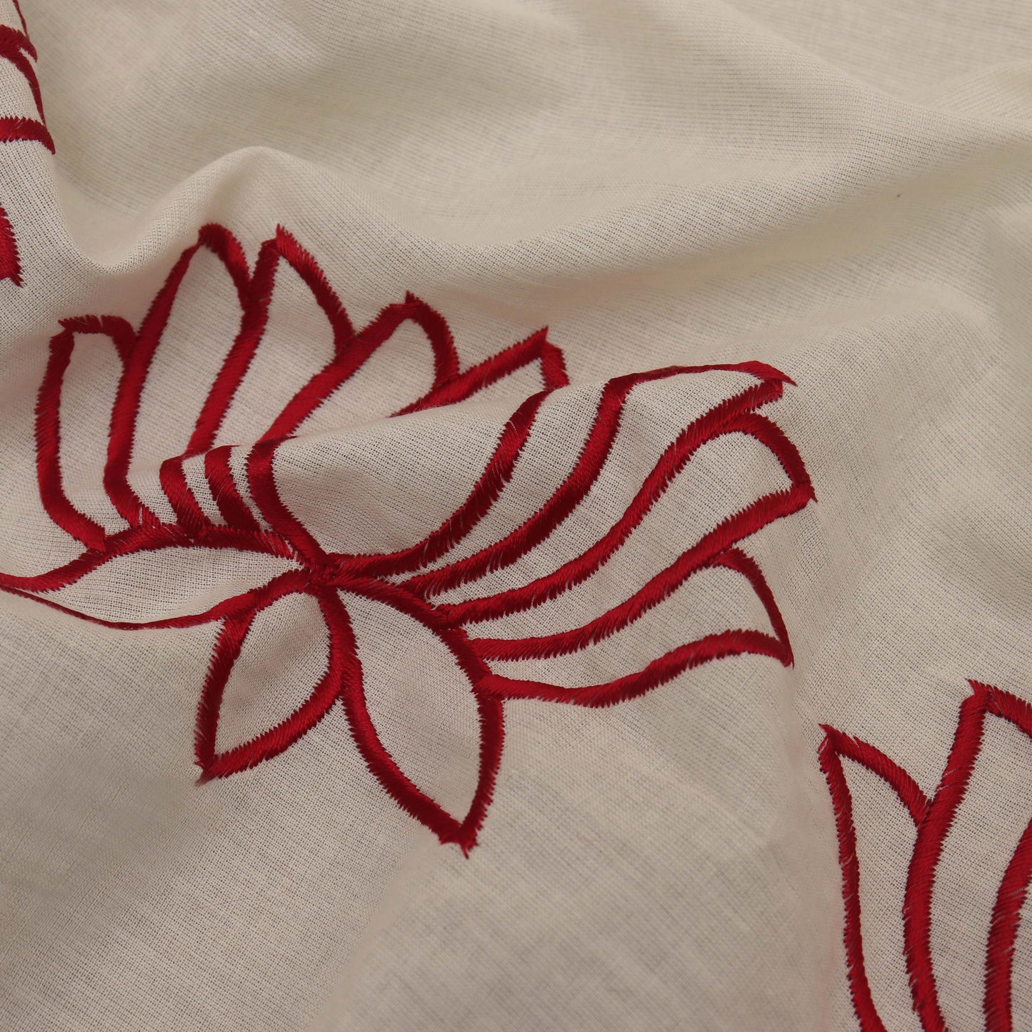 Off White Color Kora Cotton Embroidery Fabric