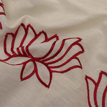Off White Color Kora Cotton Embroidery Fabric