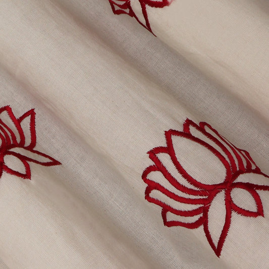 Off White Color Kora Cotton Embroidery Fabric