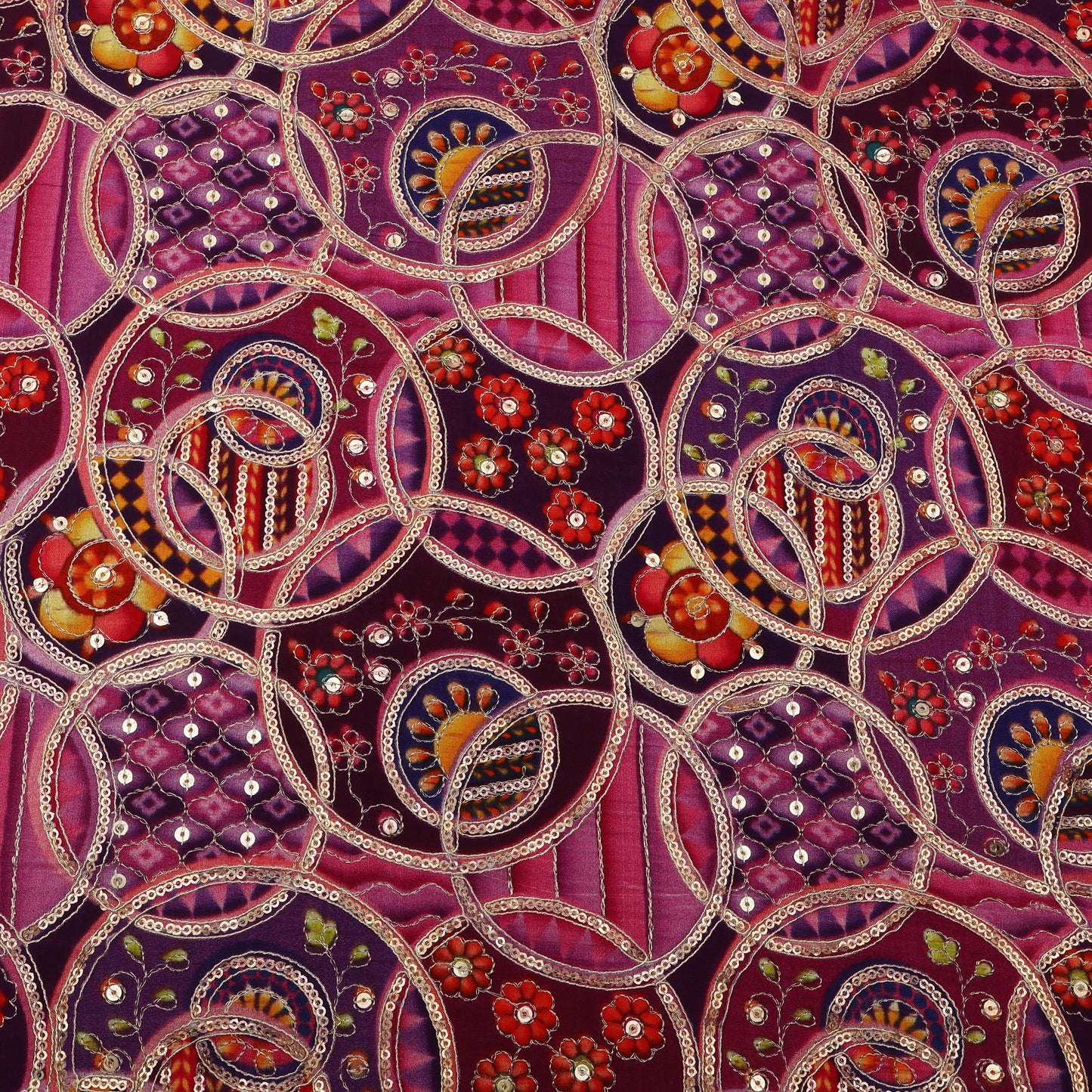 Crepe Position Print Embroidery Fabric