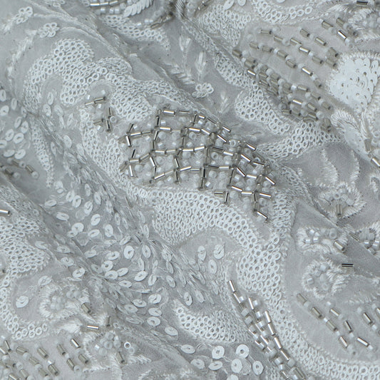 White Color Georgette Embroidery Fabric