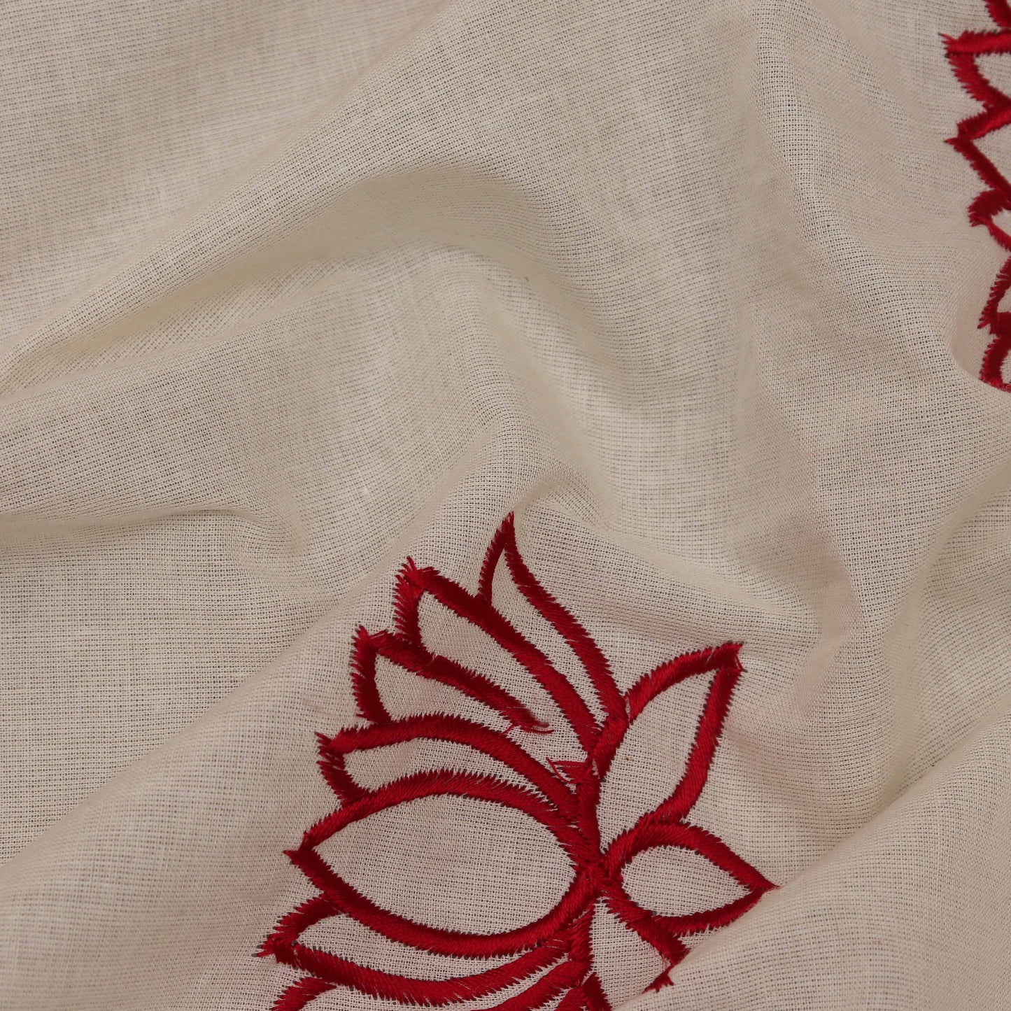 Off White Color Kora Cotton Embroidery Fabric