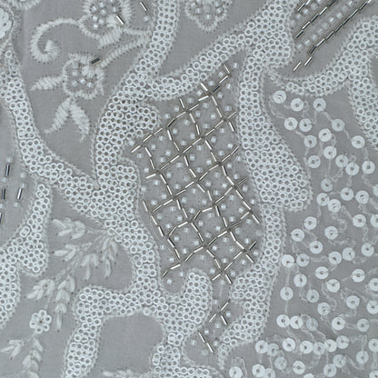 White Color Georgette Embroidery Fabric