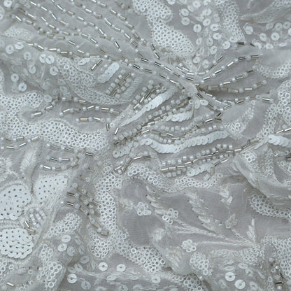 White Color Georgette Embroidery Fabric