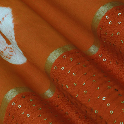 Rust Color Malai Chanderi Embroidery Fabric